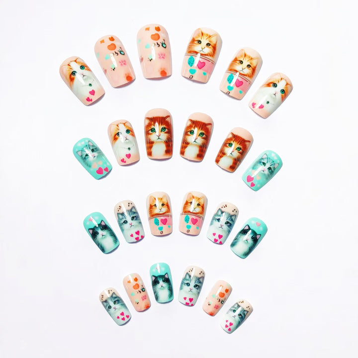 Stylish Cat Design Artificial Nails Bowlift