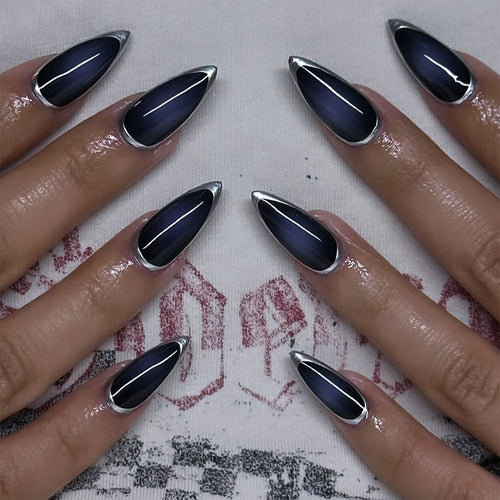 Artful stiletto nails with glamorous metallic finish Bowlift