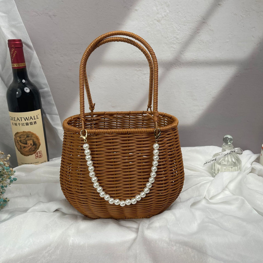 Women's stylish rattan container with pearl handle Bowlift