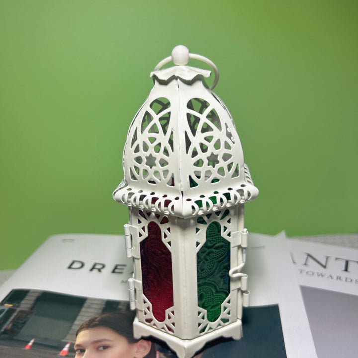 Ornate Moroccan Stained-Glass Metal Tealight Lantern Bowlift