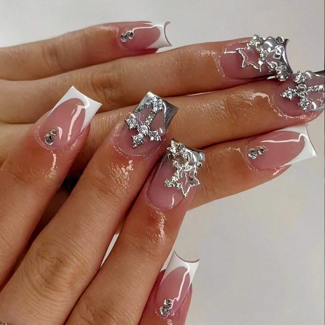 Glamorous Rhinestone Decorative Stiletto Nail Extensions Bowlift