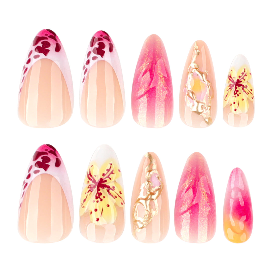 Artistic Nail Extensions with Flower and Ombre Design Bowlift
