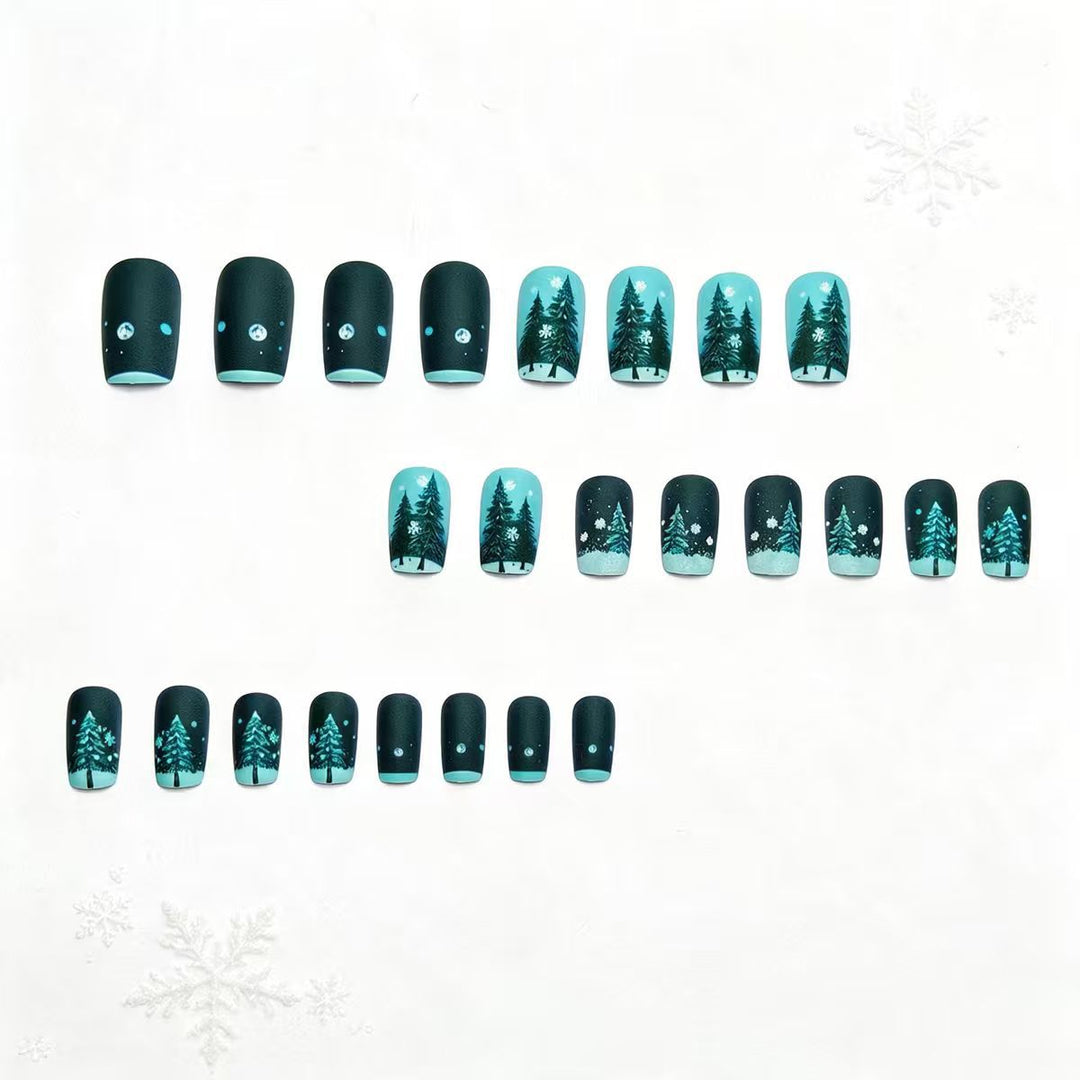 Artificial nails with winter fir tree design Bowlift