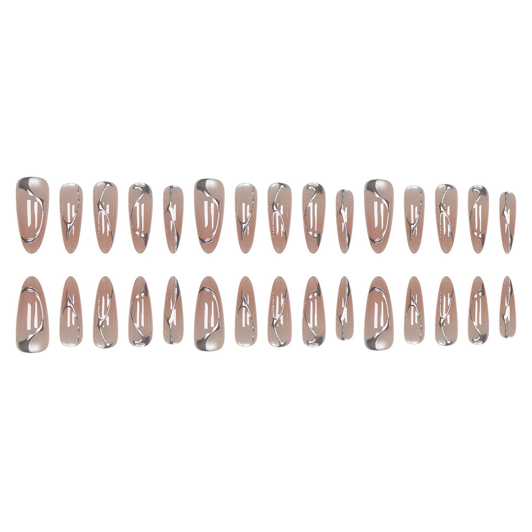 Elegant Metallic Accent Press-On Nails Bowlift