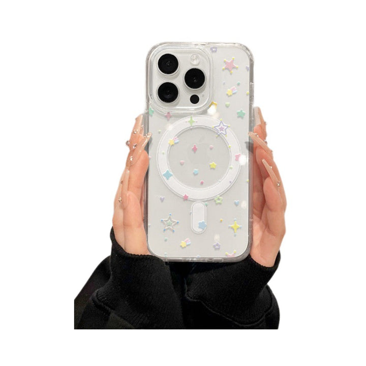 Magnetic Compatible Silicone Phone Case With Decorative Star Confetti And Enhanced Camera Protection