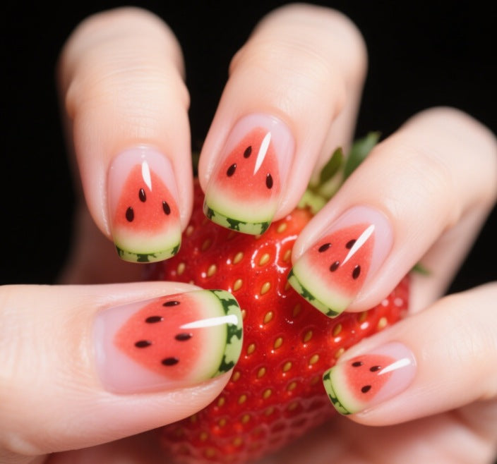 Watermelon-Themed Nail Art Bowlift