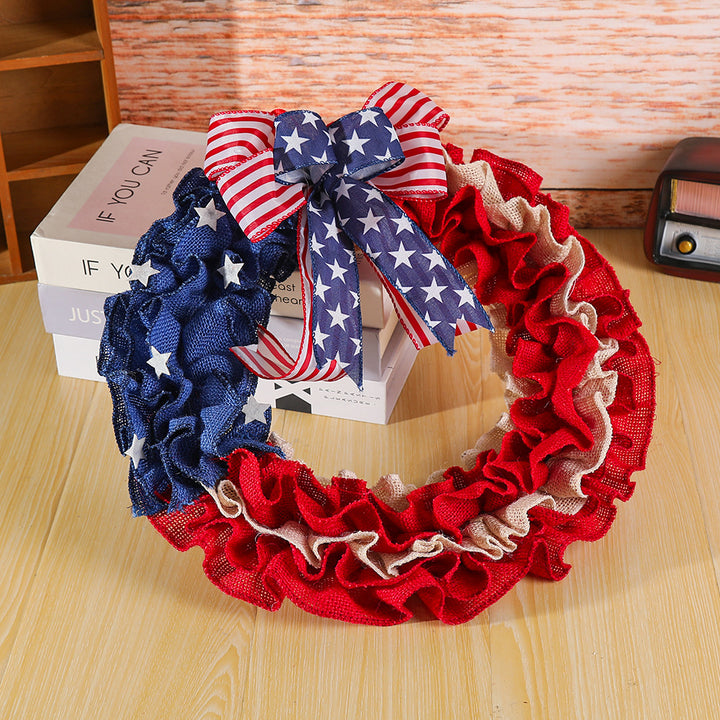 Unisex nan more patriotic Jute door wreath with star and stripe design and decorative bow Bowlift