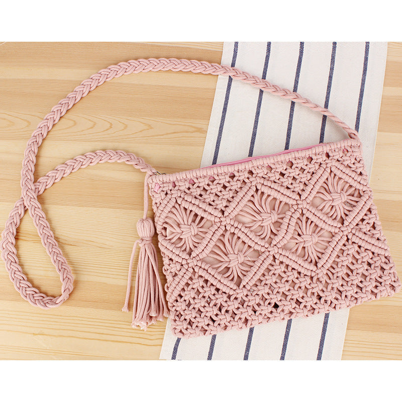 Handcrafted Macrame Shoulder Bag with Tassels Bowlift