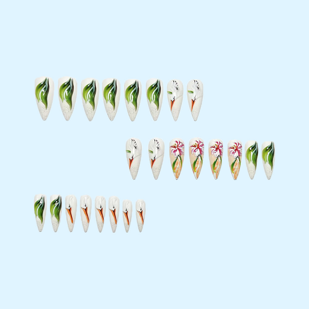 Artificial nails with floral and bird design Bowlift