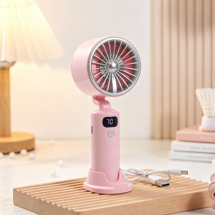 Electric Hand Fan with Digital Speed Display and Adjustable Tilt Angle Bowlift