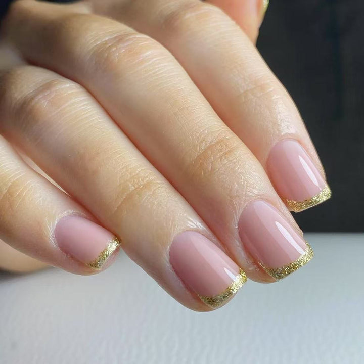 Elegant Artificial Nails with French Manicure and Glitter Effects Bowlift