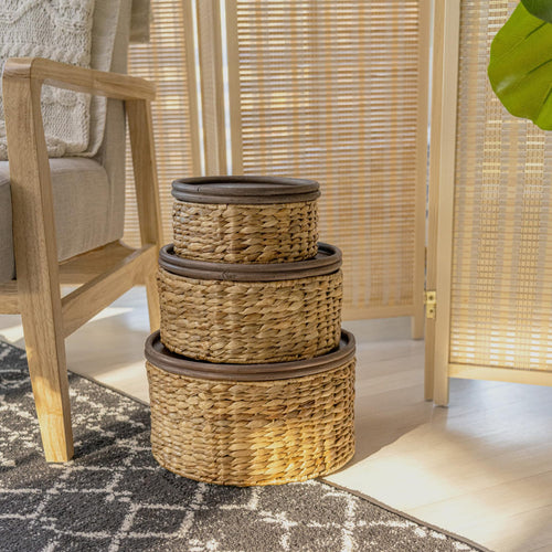 Handwoven storage basket with two handles Bowlift