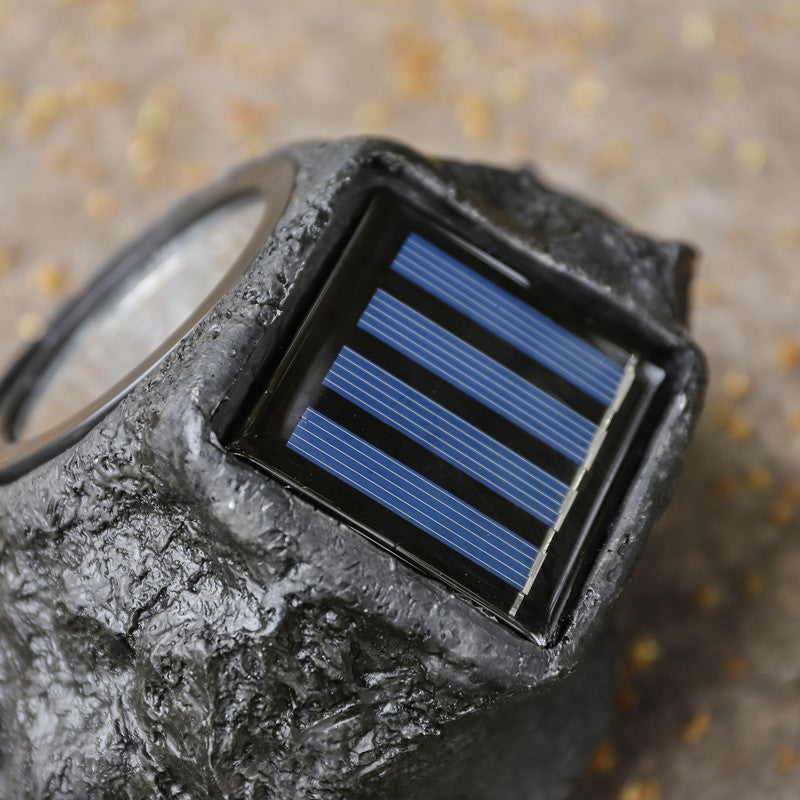 Solar-Powered LED Faux-Rock Garden Spotlight With Integrated Solar Panel And Weatherproof Textured Resin Housing Bowlift