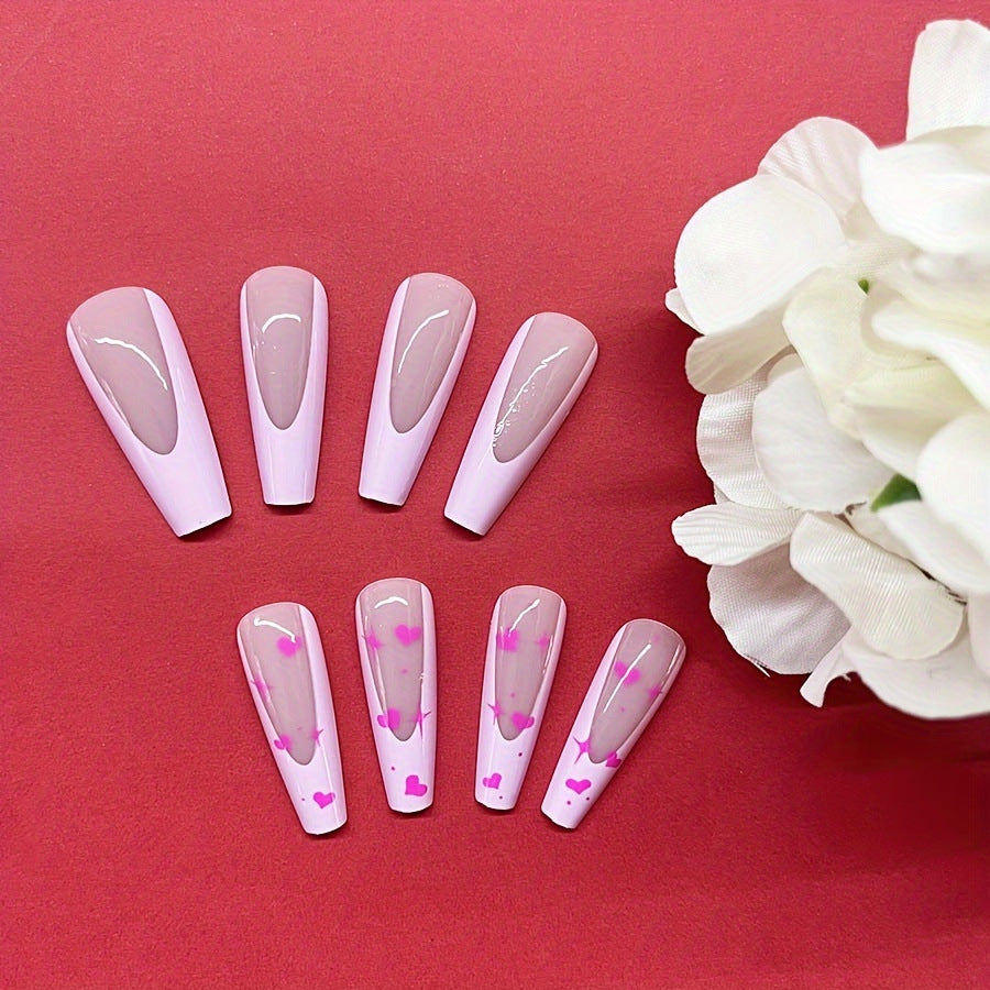 Decorative Heart-Themed Press-On Nail Art Bowlift