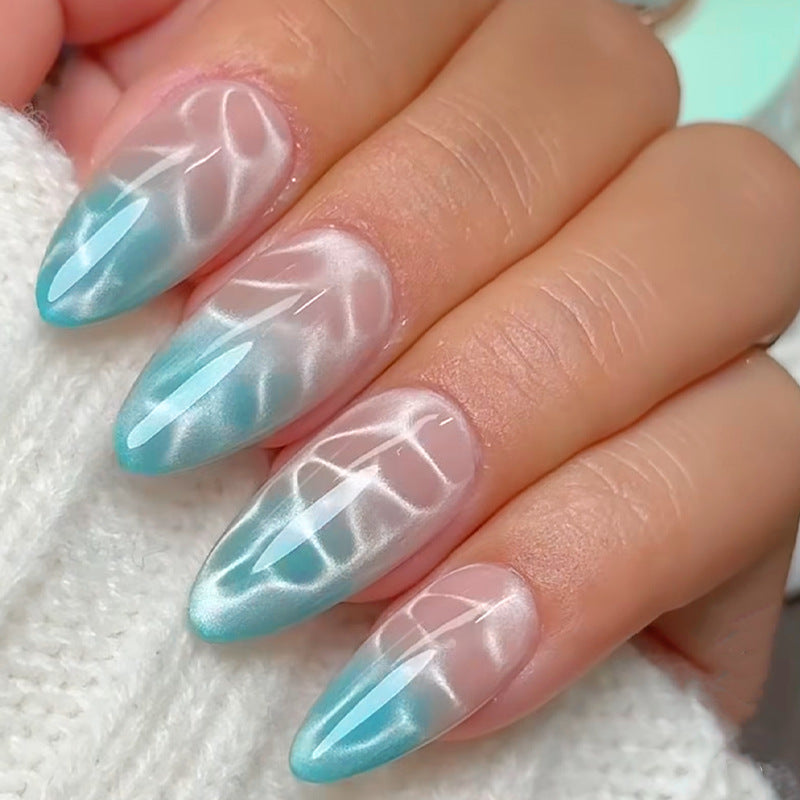 Premium Gel Press-On Nail Set with Ocean-Inspired Design Bowlift