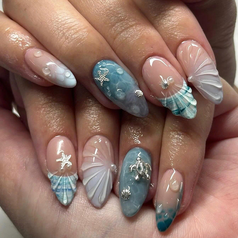 Artistic Press-On Nail Set with Decorative Elements Bowlift