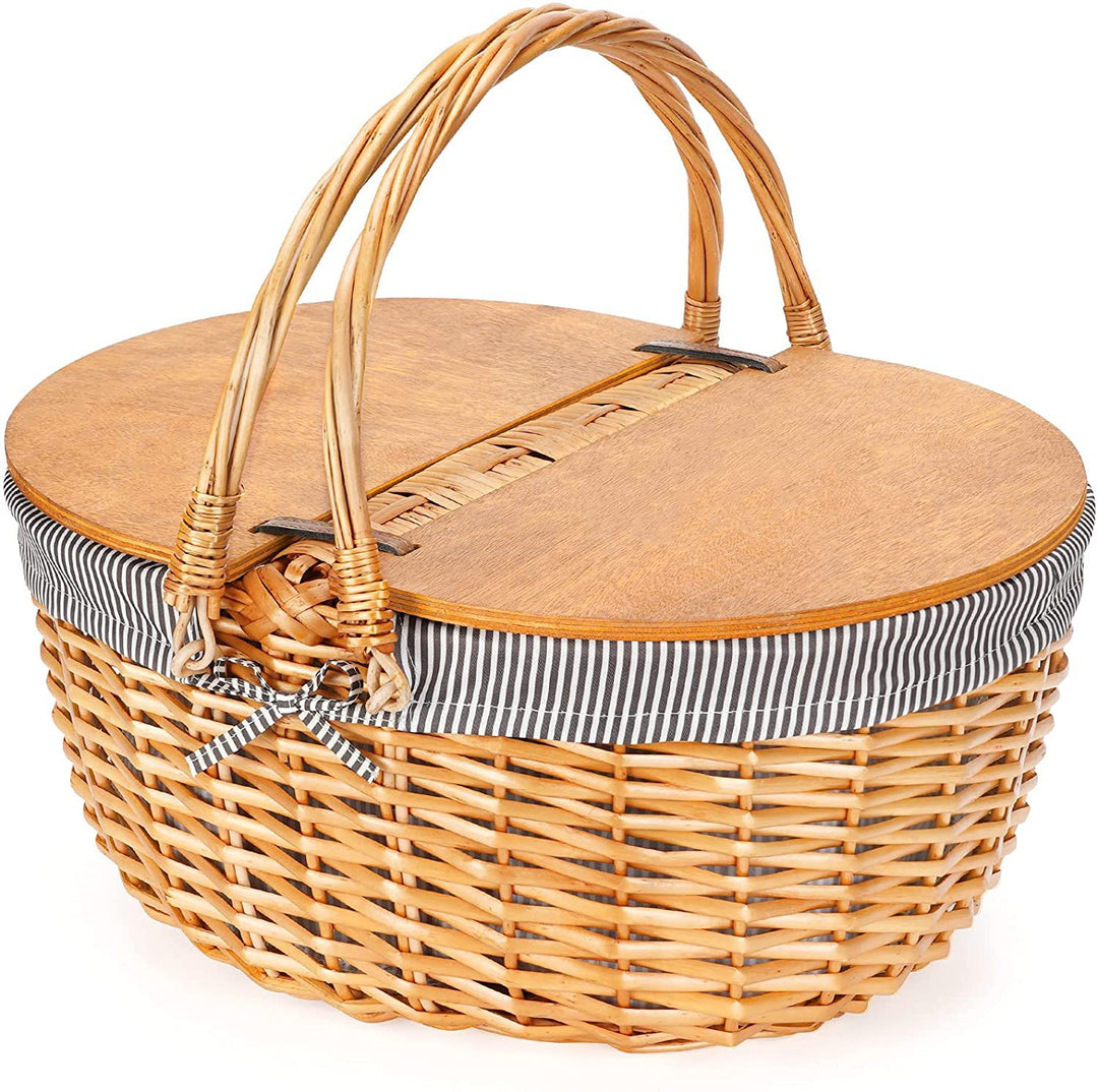 Women's picnic basket with wooden lid and striped lining Bowlift