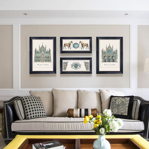 Vintage Architectural Print Wall Decor Set