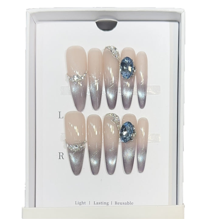 Glamorous Stiletto Press-On Nail Art Set with Rhinestone and Ombre Design Bowlift