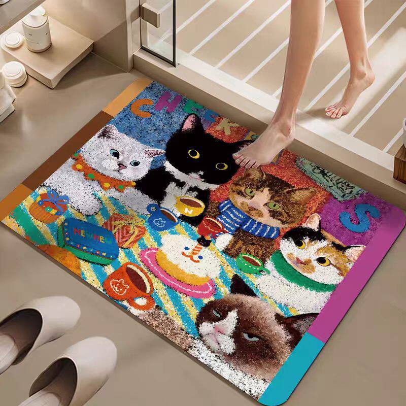 Cartoon Cat-Themed Bath Mat Bowlift