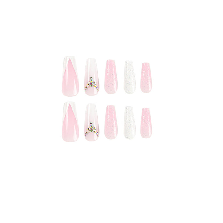 Artful Nail Extensions with Glitter and Rhinestone Accents Bowlift