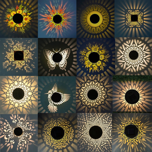 Outdoor Mandala Solar Projection Wall Lights With Patterned Metal Casing And Automatic Dusk-To-Dawn Sensor Bowlift