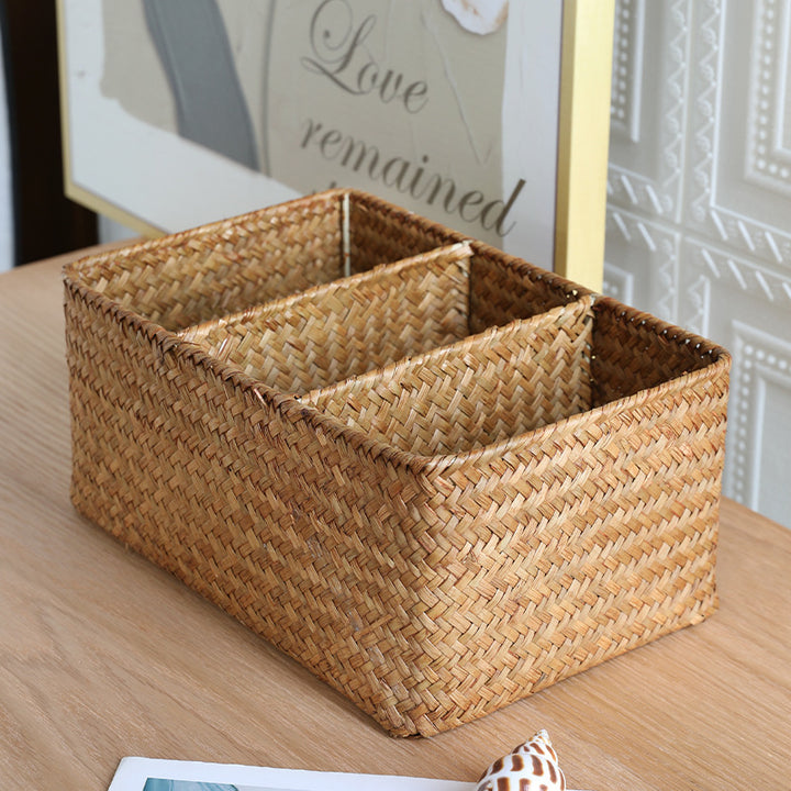 Multi-Compartment Natural Woven Storage Basket Bowlift