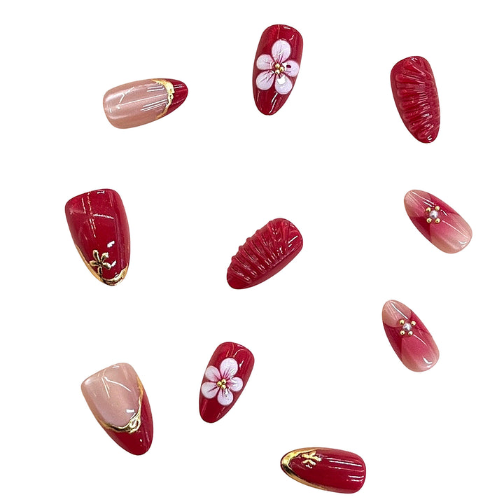 Artistic Cherry Blossom Design Press-On Nails Bowlift