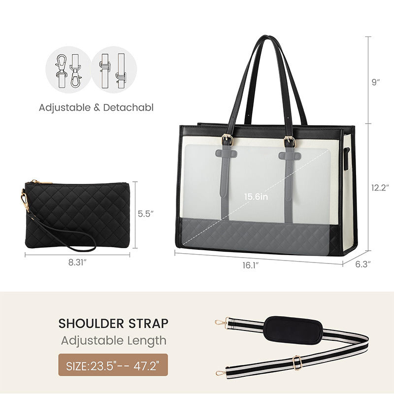 Stylish Quilted Tote Bag with Removable Cosmetic Compartment Bowlift