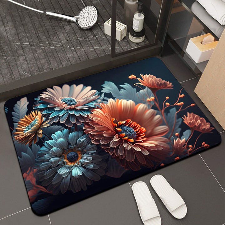 Floral Design Memory Foam Bath Mat Bowlift