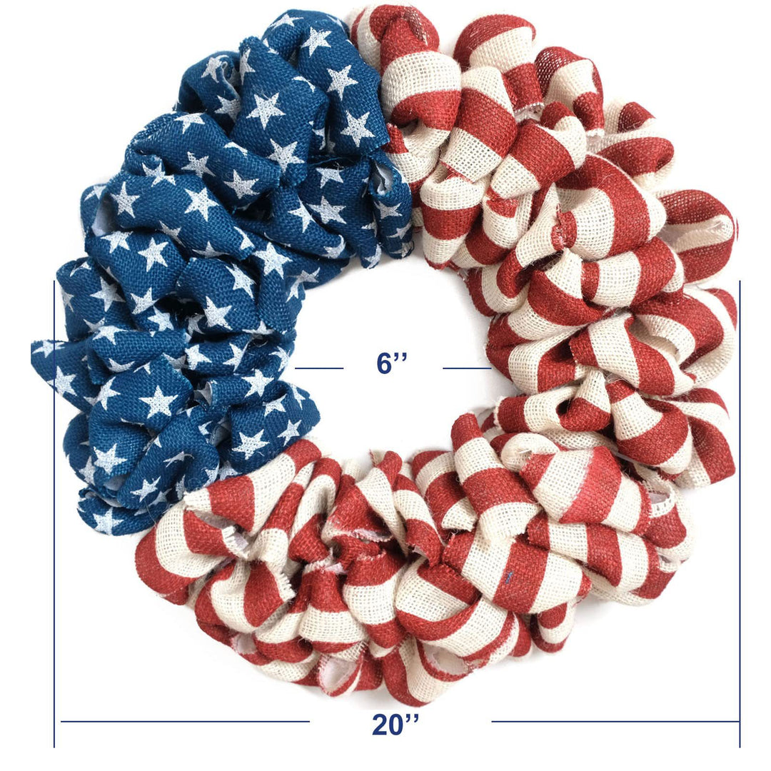 Unisex nan patriotic burlap looped front door wreath with star and stripe Americana pattern Bowlift