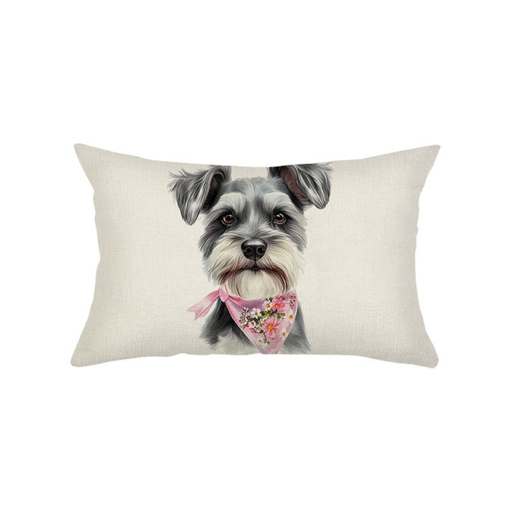 Rectangular Linen-Texture Decorative Throw Pillow Cover with Kitten and Wildflower Watercolor Print