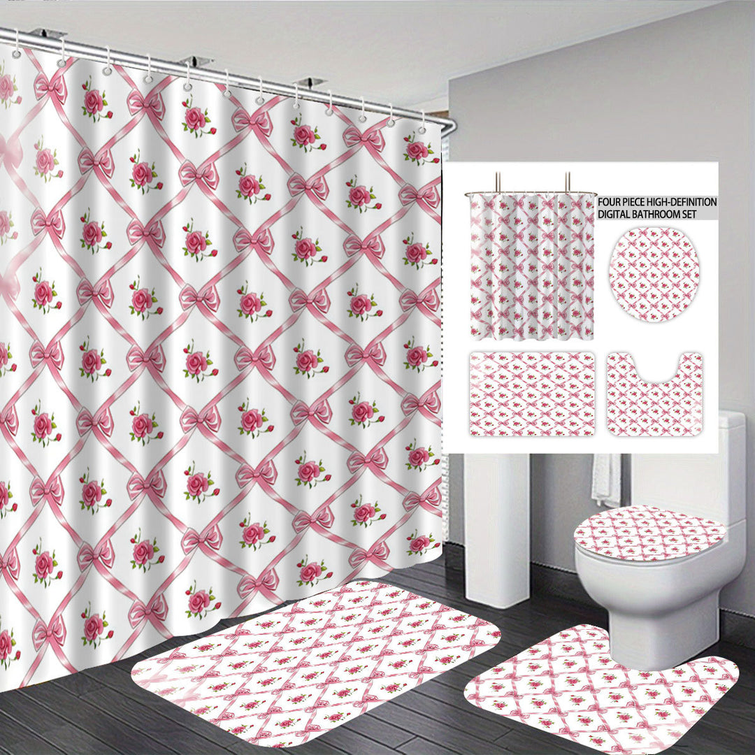 Digital Bow Pattern Bathroom Décor Set Bowlift