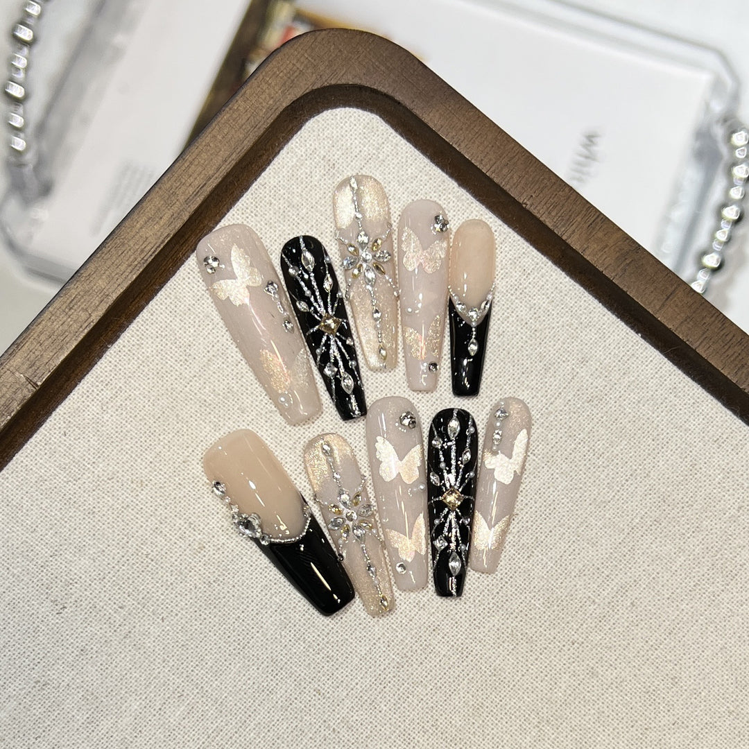 Elegant Butterfly-Inspired Press-On Nail Art Set Bowlift