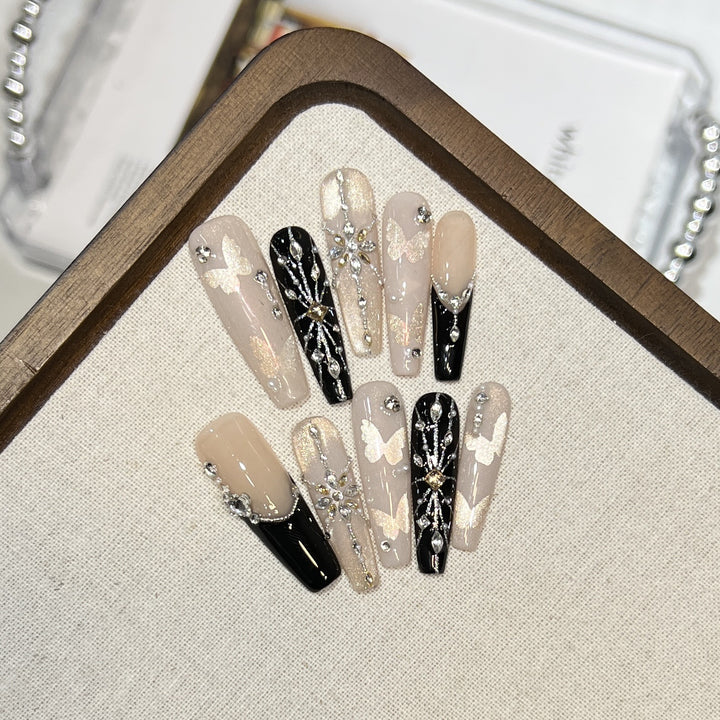 Elegant Butterfly-Inspired Press-On Nail Art Set Bowlift