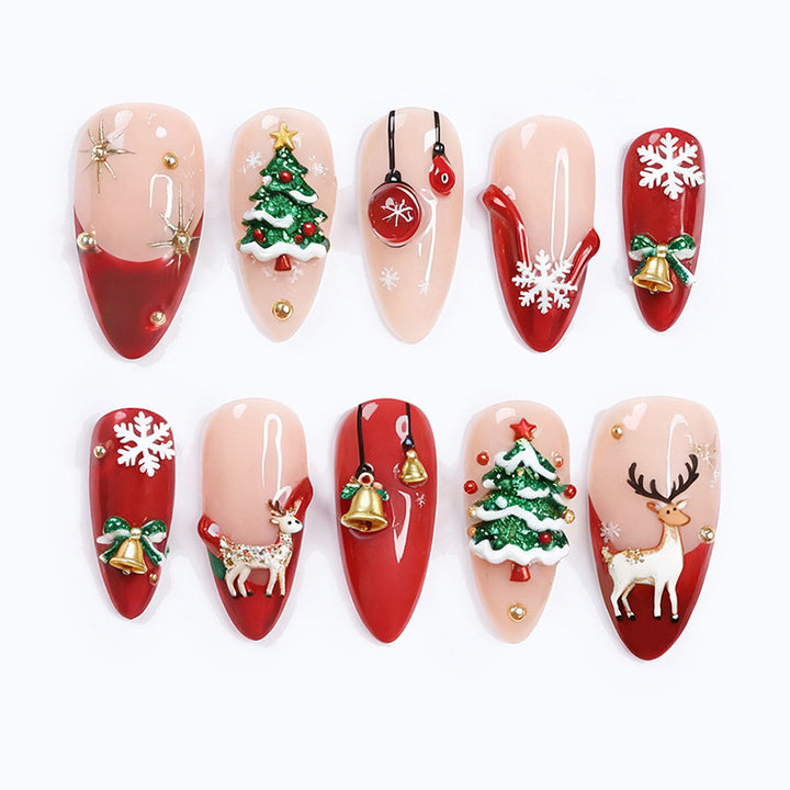 Artificial nail set with festive Christmas motifs and sparkling accents Bowlift