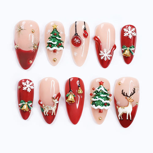 Artificial nail set with festive Christmas motifs and sparkling accents Bowlift
