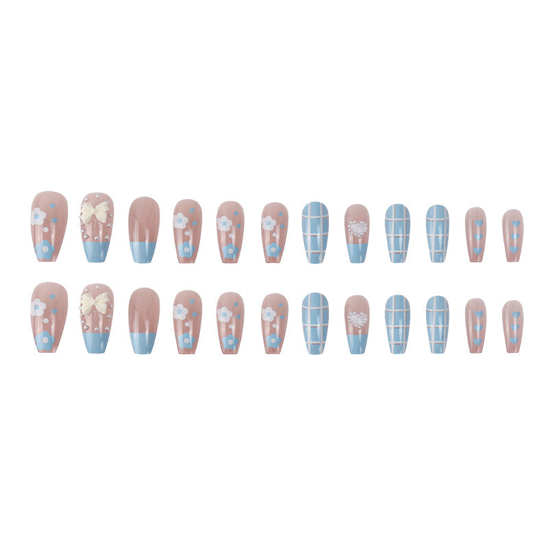 Artistic Press-On Nail Set with Floral and Heart Designs Bowlift