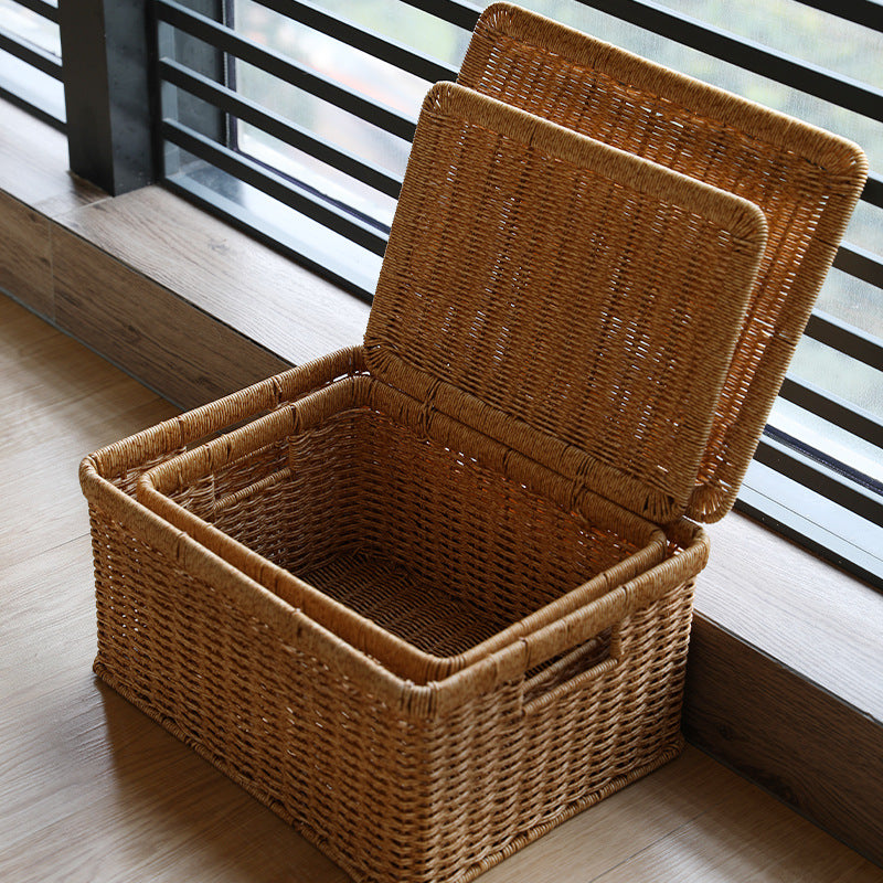 Unisex Rectangular Storage Basket with Decorative Lid Bowlift