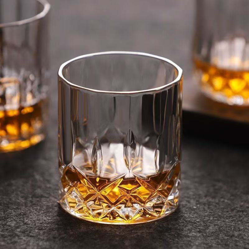 Embossed Vintage Cut Crystal-Style Whiskey Tumbler Glass Bowlift