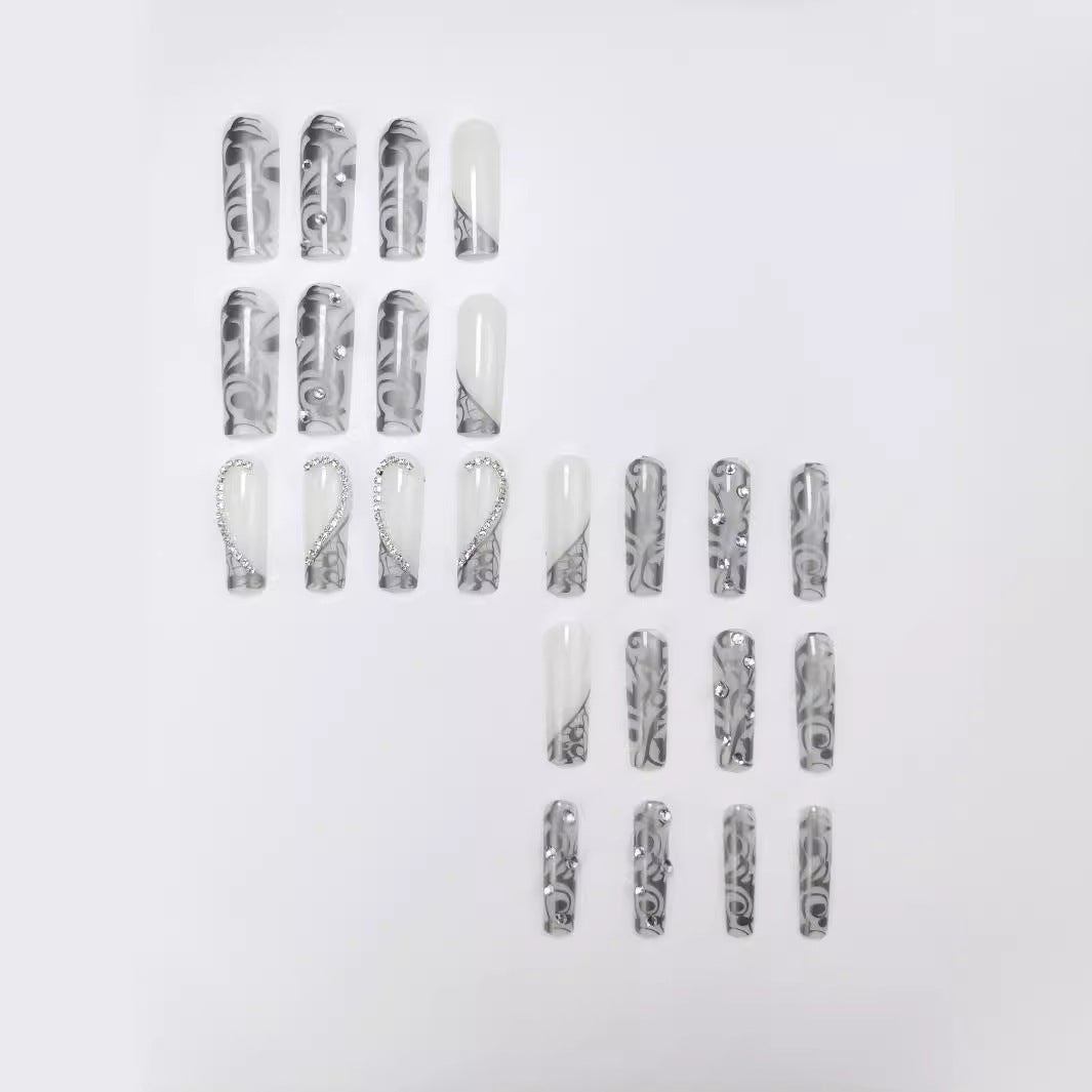 Ornate Press-On Nail Extensions with Rhinestone and Metallic Accents Bowlift