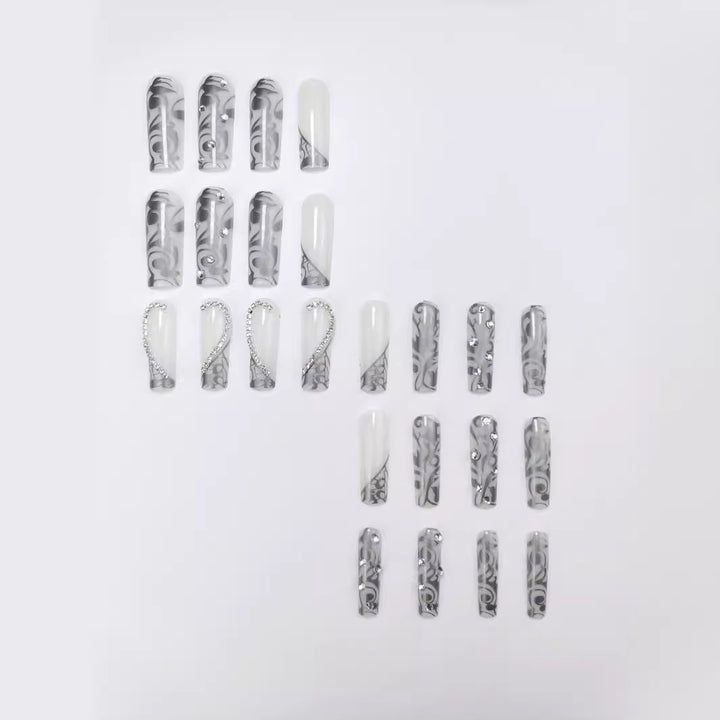 Ornate Press-On Nail Extensions with Rhinestone and Metallic Accents Bowlift