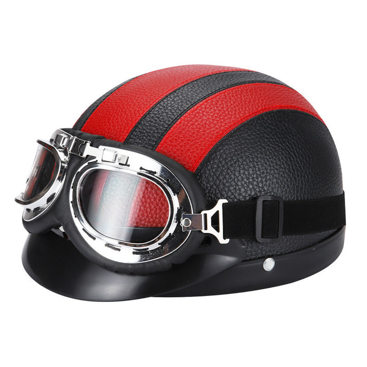 Retro open-face motorcycle helmet with detachable aviator goggles Bowlift