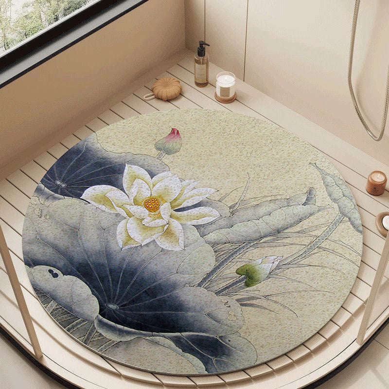 Floral Design Circular Bath Mat Bowlift