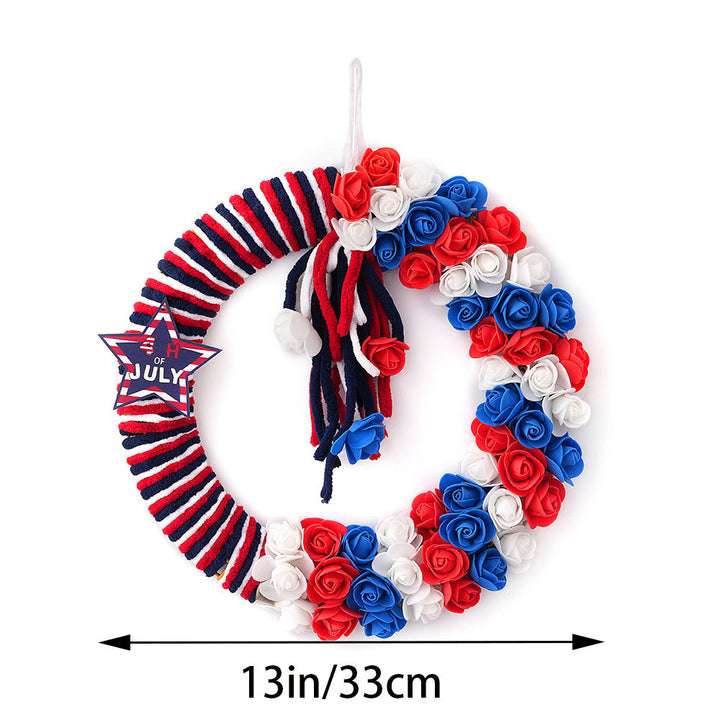 Unisex nan festive door and wall wreath made of foam roses and wrapped textile ribbon Bowlift