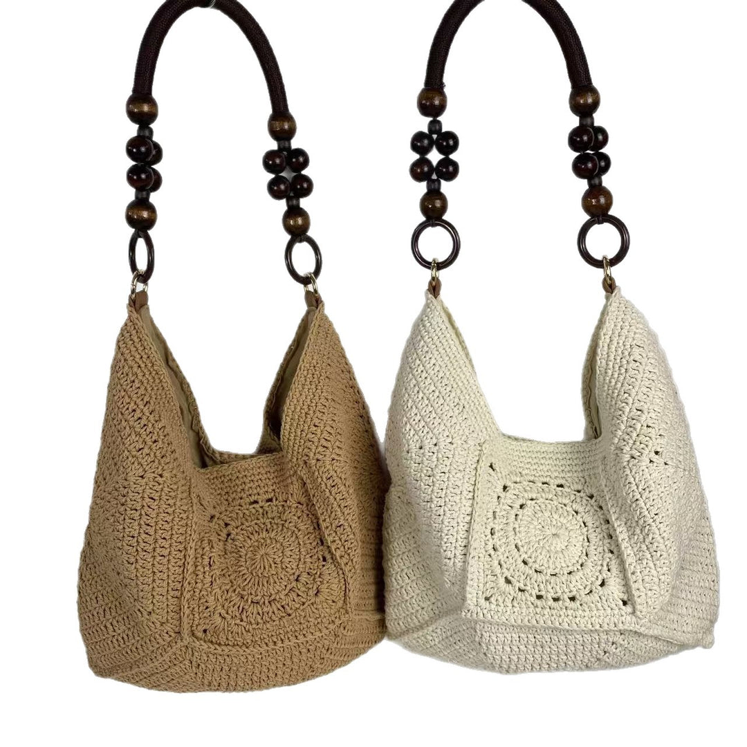 Hand-knotted shoulder bag with wooden handles Bowlift