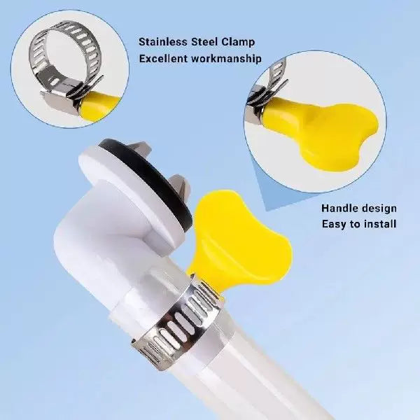 Unisex One Size Universal Device Hose Bending Connector with Removable Plug and Stainless Steel Clamp Bowlift