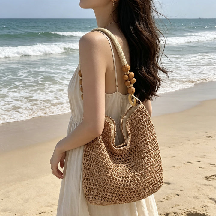 Hand-knotted tote bag with decorative wooden handle Bowlift
