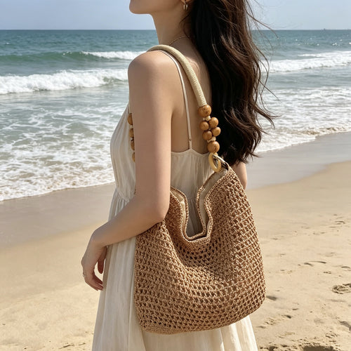 Hand-knotted macrame bag with wooden handles Bowlift