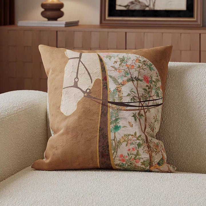 Artistic Horse-Themed Decorative Pillow